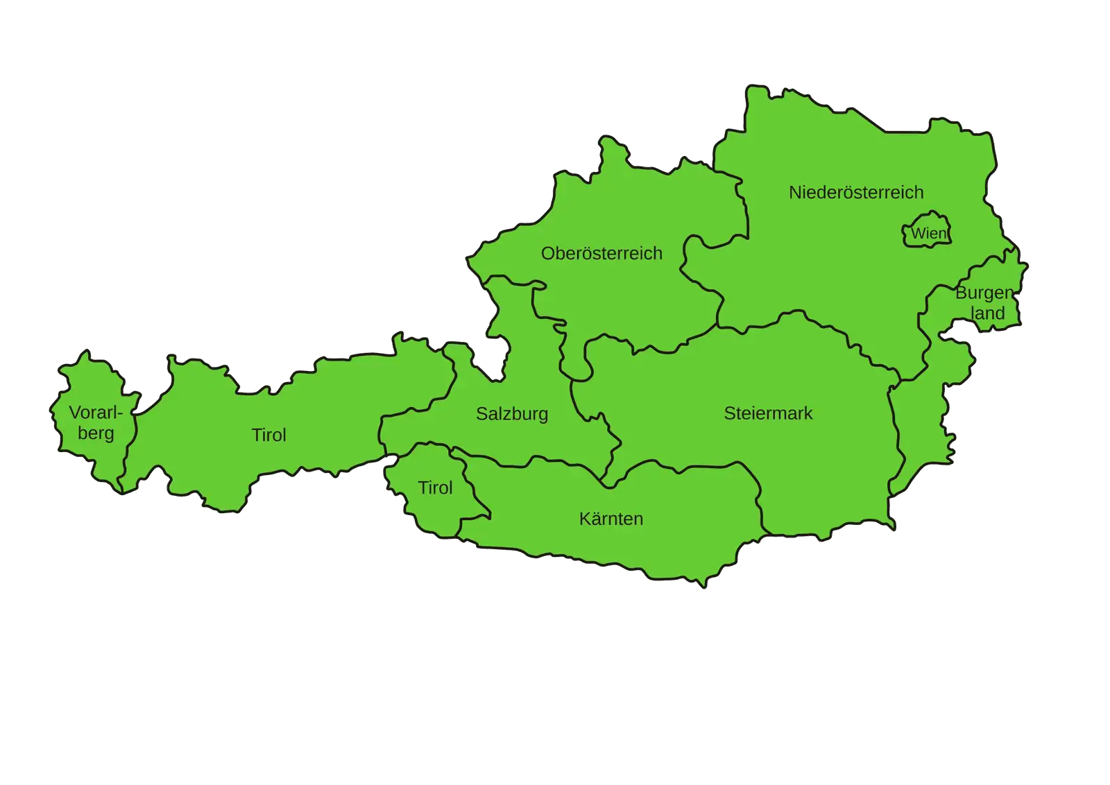Karte von Österreich mit allen Bundesländern